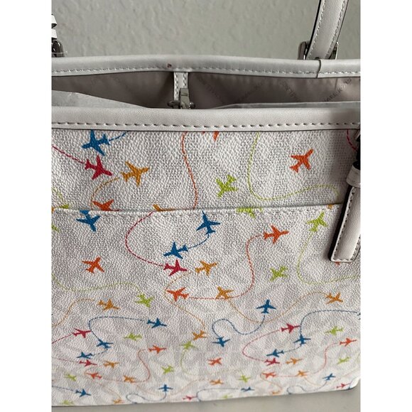Michael Kors Jet Set Carryall Airplanes Tote Bag White Multicolor NEW - Picture 11 of 15